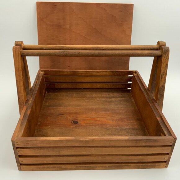 Handmade Vtg Folk Art Wood Sewing Box Carrying Case Hand Painted Cover - Picture 6 of 13